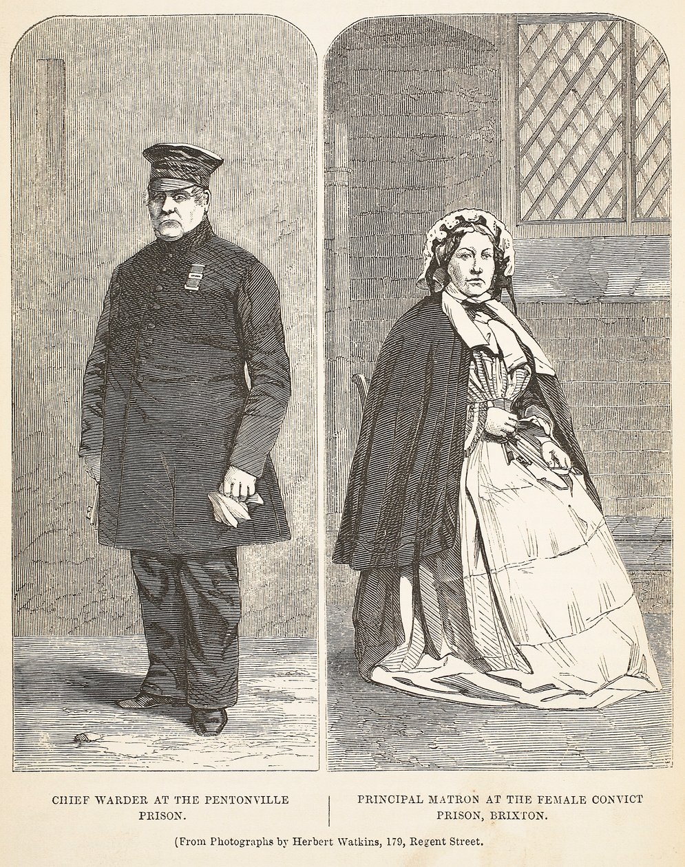 Chief Warder at the Pentonville Prison and Principal Matron at the Female Convict Prison, Brixton, illustration from The Criminal Prisons of London and Scenes from Prison Life by Henry Mayhew and John by English School