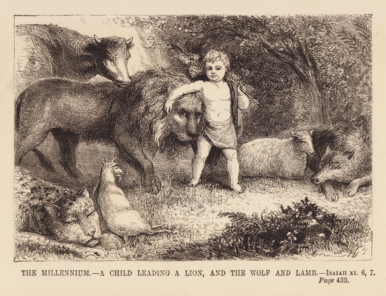Child Leading a Lion and the Wolf and the Lamb by English School