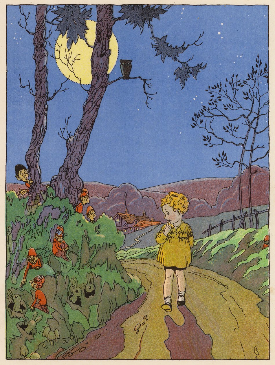 Child Walking at Night Seeing Rabbits, Elves and Other Creatures by English School