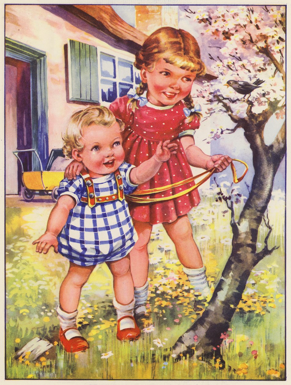 Children in the Garden with a Blackbird by English School