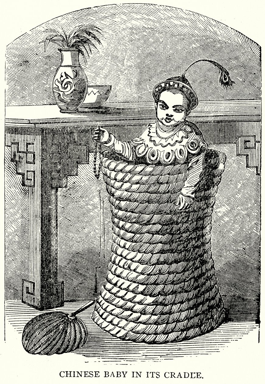 Chinese Baby in Its Cradle by English School