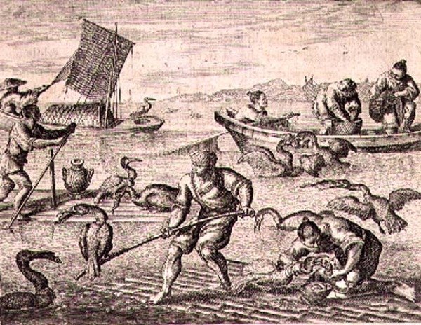 Chinese Fishermen using Cormorants to Catch Fish by English School