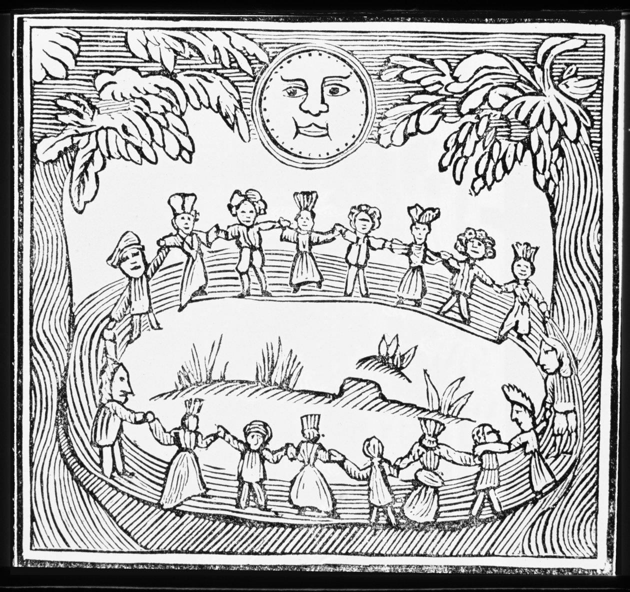 Circle of Witches Dancing Beneath a Full Moon, illustration from a collection of chapbooks on esoterica by English School