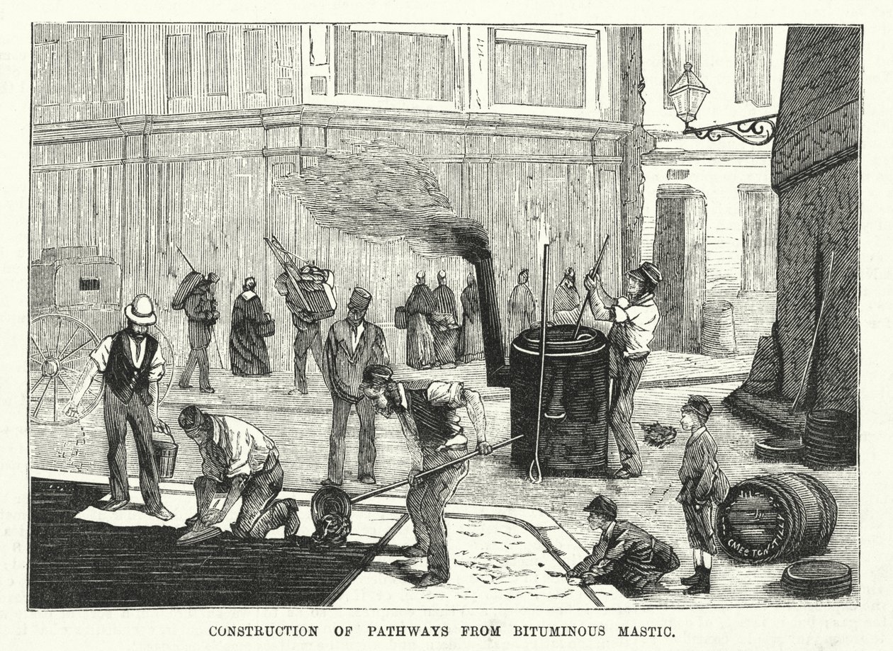 Bau von Wegen aus bituminösem Mastic (Gravur) von English School