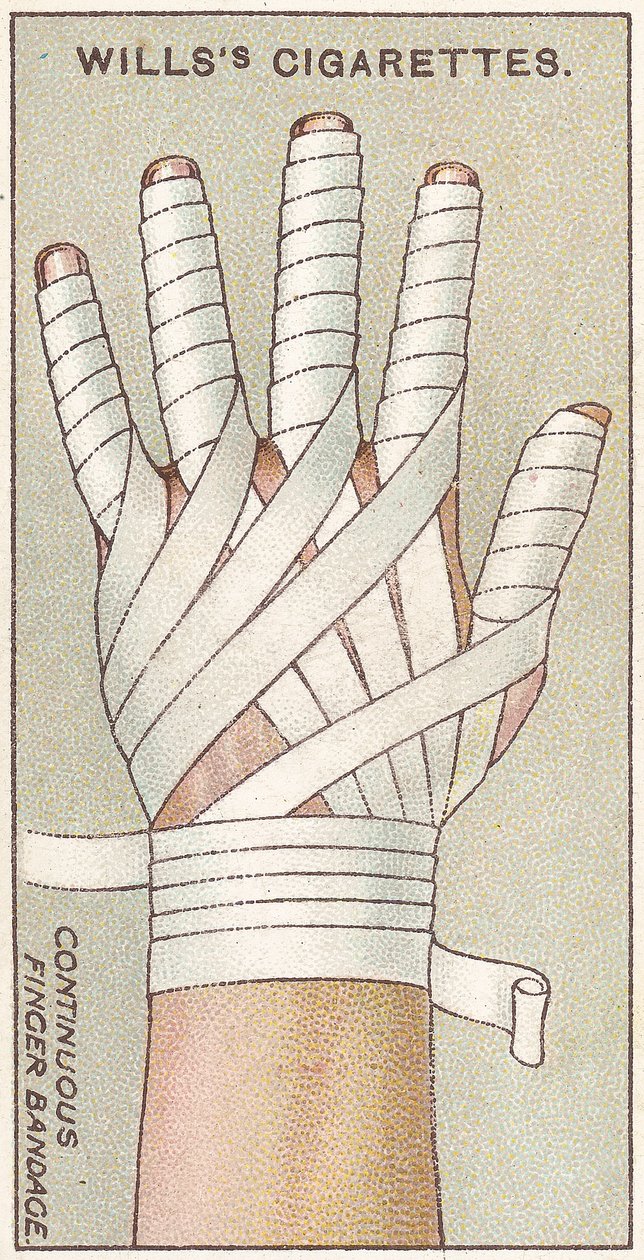 Continuous Finger Bandage, no.48 from the First Aid series of Wills Cigarettes cards, 1913 by English School