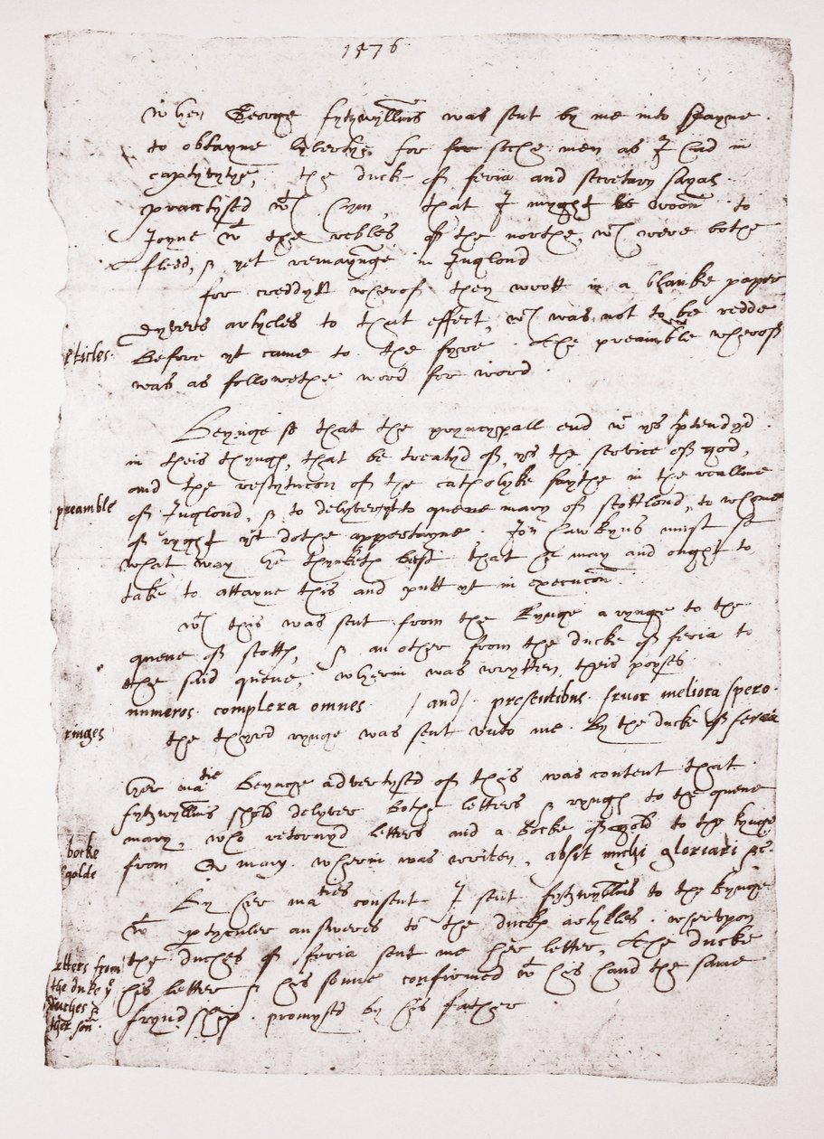 Copy of a Holograph memo of John Hawkins as to his dealings with Spain, 1576 by English School