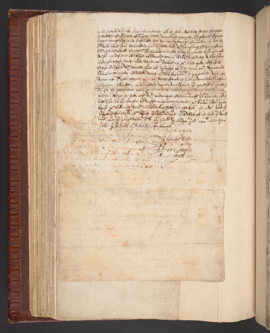 Copy of a letter from Lady Elizabeth Compton, afterwards Countess of Northampton, to her husband by English School