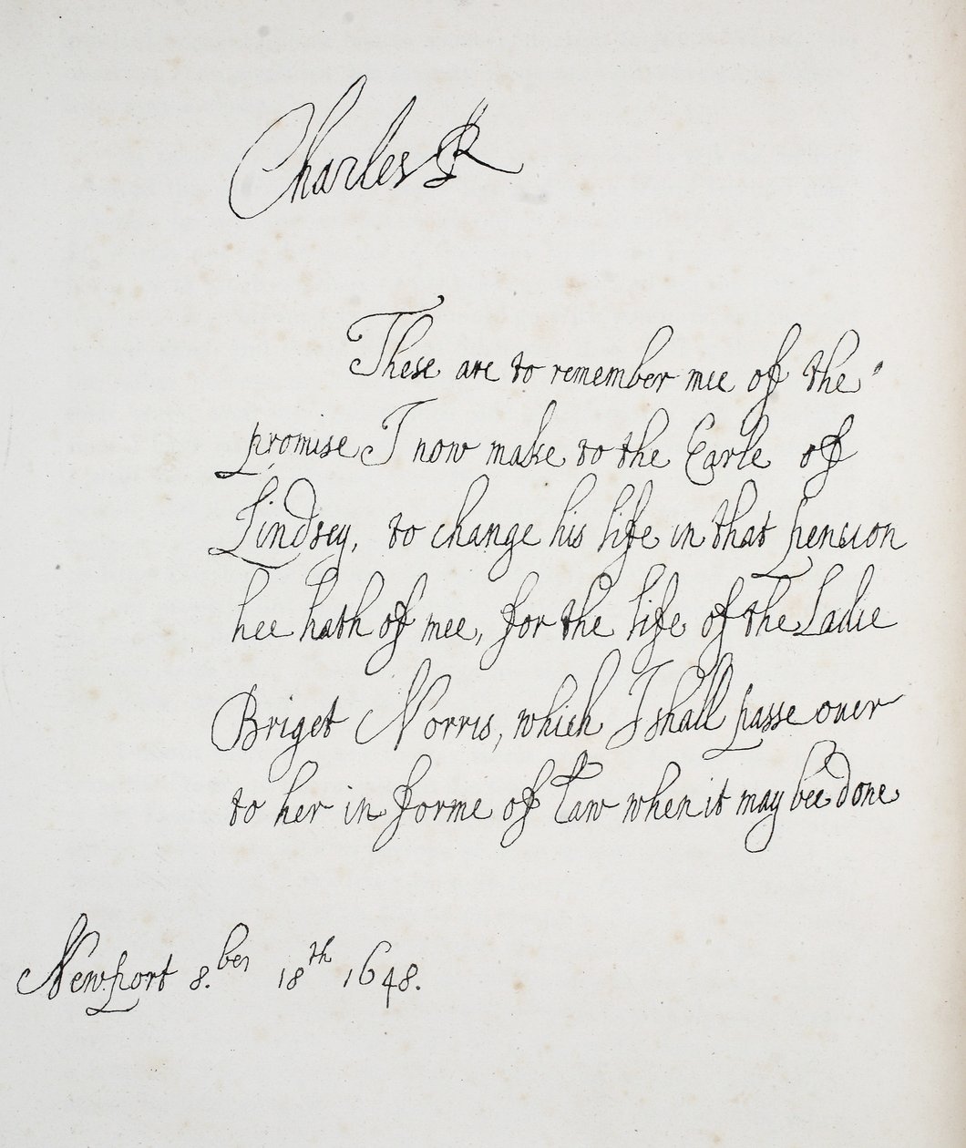 Copy of a letter written by Charles II, 1648 by English School