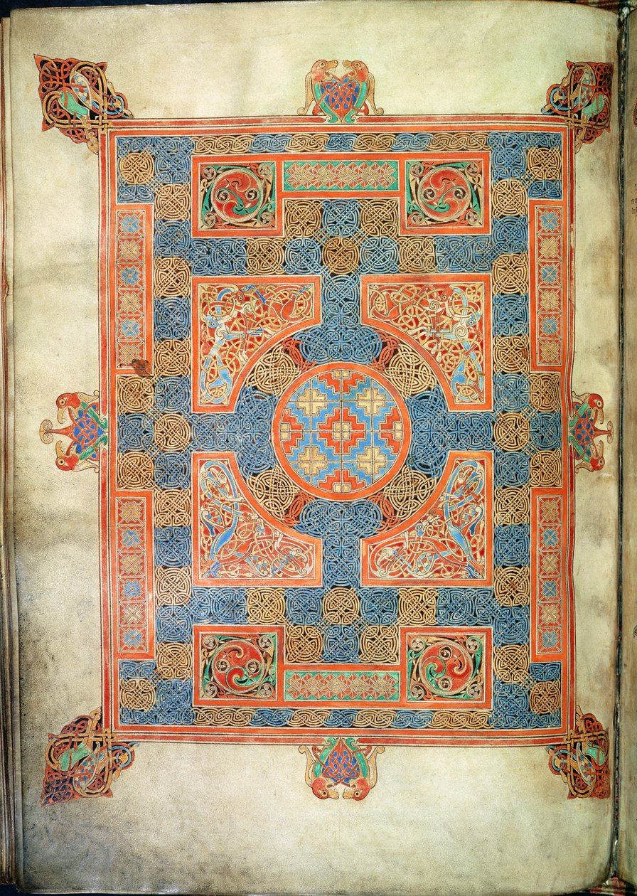Carpet page opening the Gospel of St. Mark, from the Lindisfarne Gospels by English School