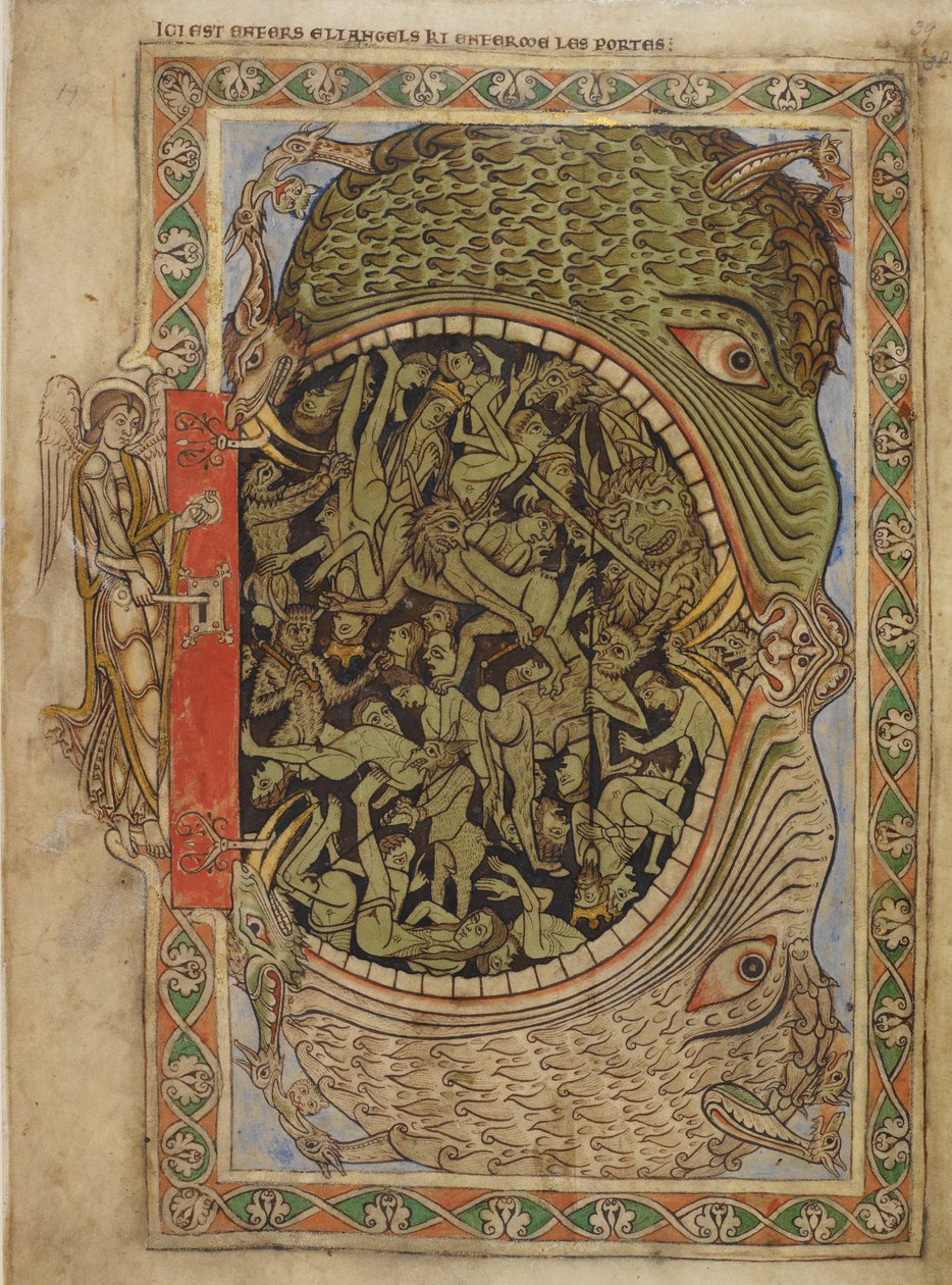 The jaws of Hell fastened by an angel, from the Psalter of Henry of Blois, c.1121-61 by English School