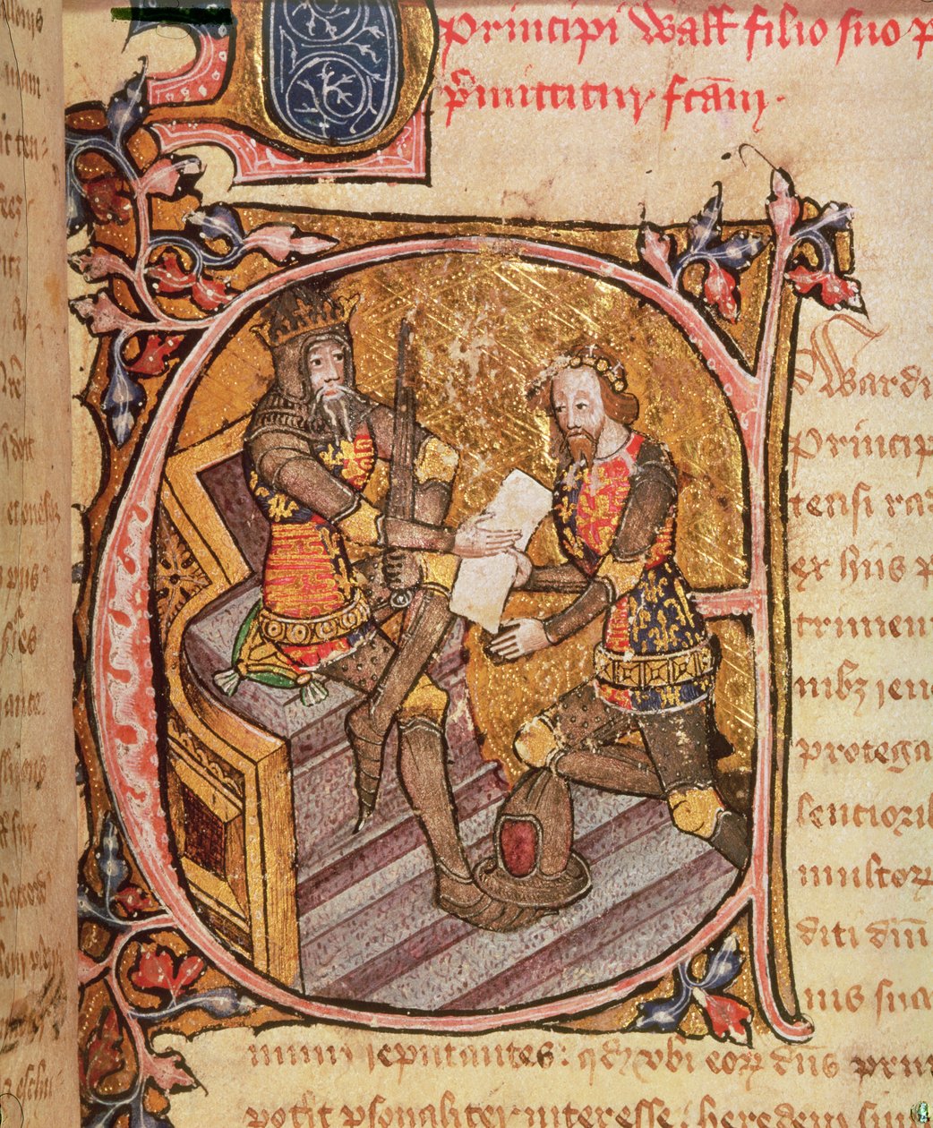 Edward III granting the Black Prince the principality of Aquitaine by English School
