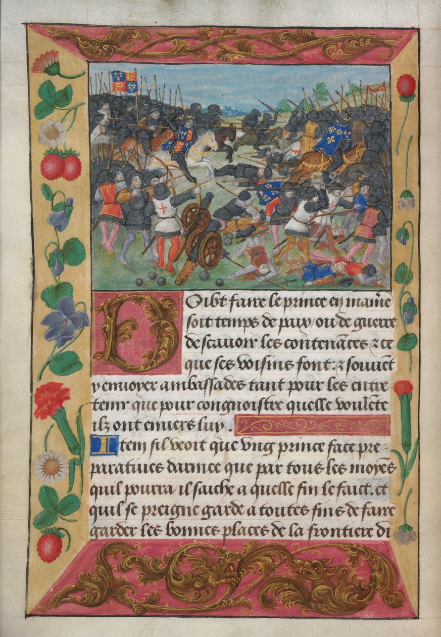 The king of England mounted on a white horse, chasing the fleeing king of France, from Robert de Balsac