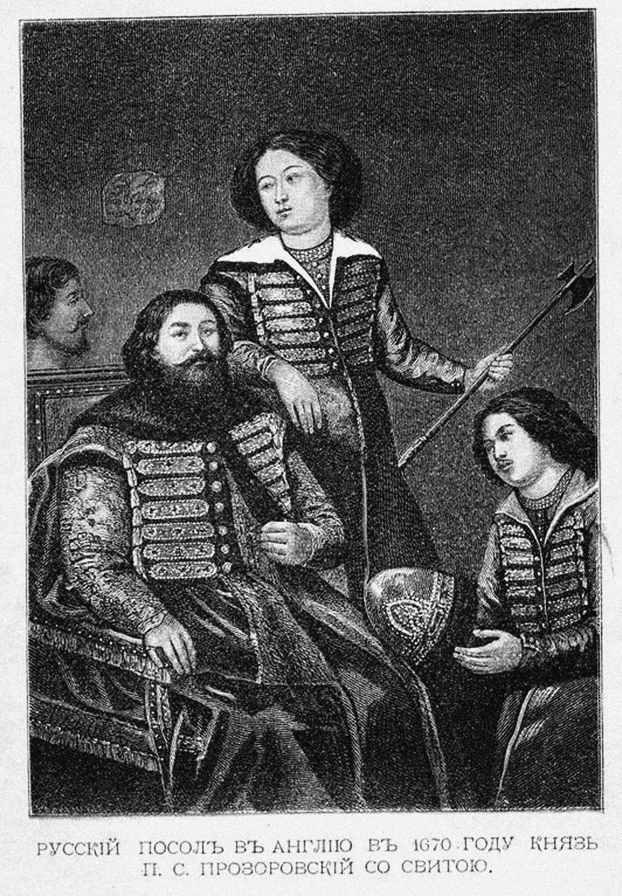 Count Pyotr Semyonovich Prozorovsky with his embassy in England in 1670 by English School