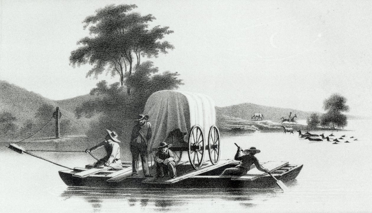 Crossing of the Platte Mouth of Deer Creek, from Exploration and Survey of the Valley of the Great Salt Lake of Utah by Howard Stansbury, published 1852 by English School
