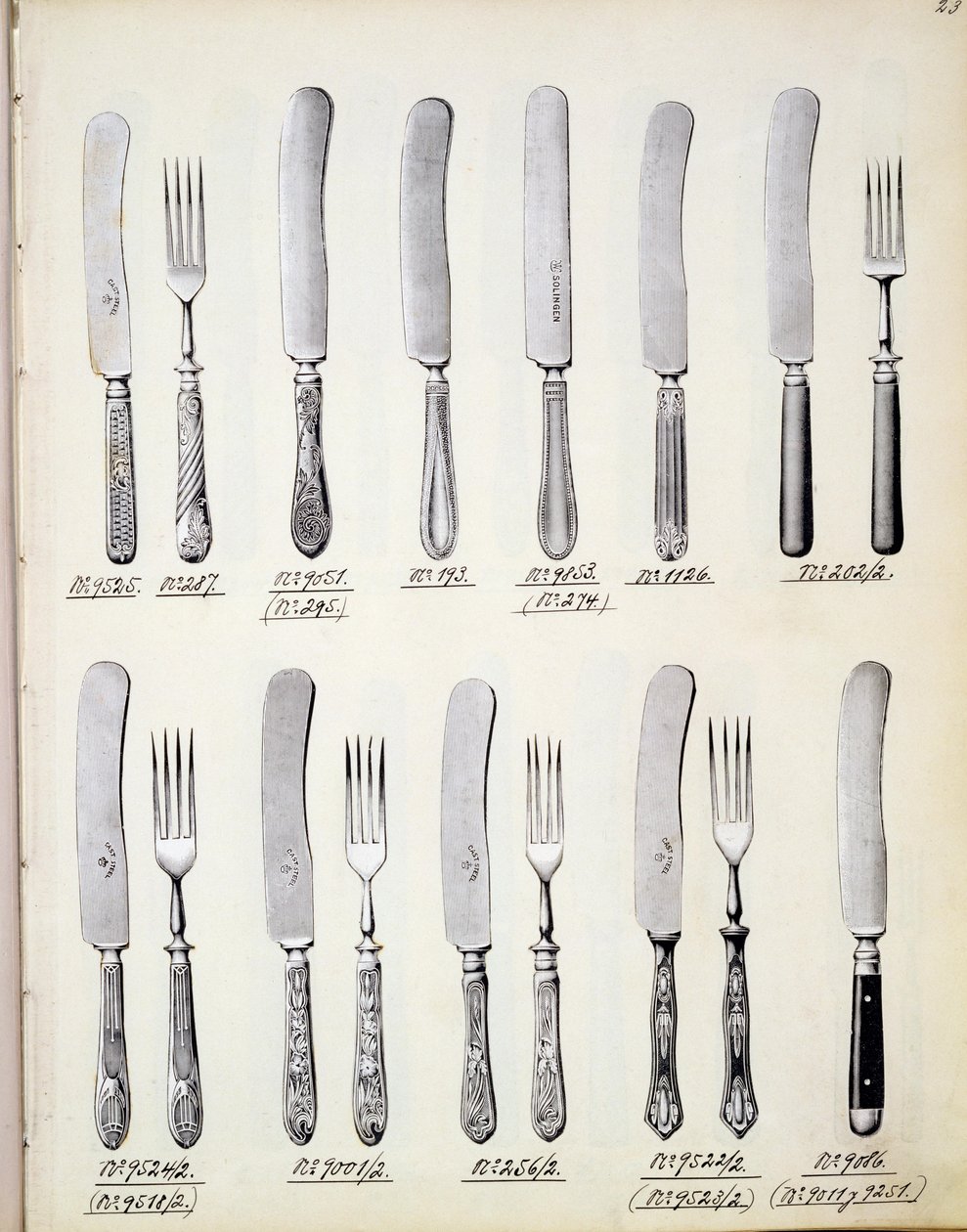Cutlery designs, from a trade catalogue of domestic goods and fittings, c.1890-1910 by English School