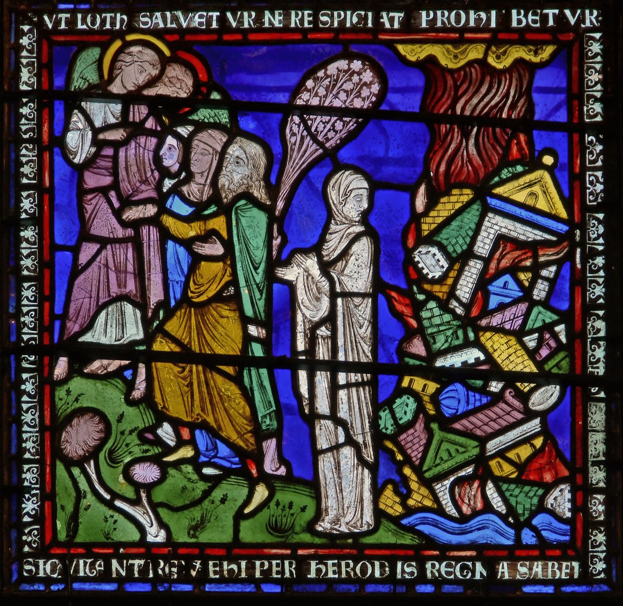 Detail from one of the Bible Windows depicting Lot
