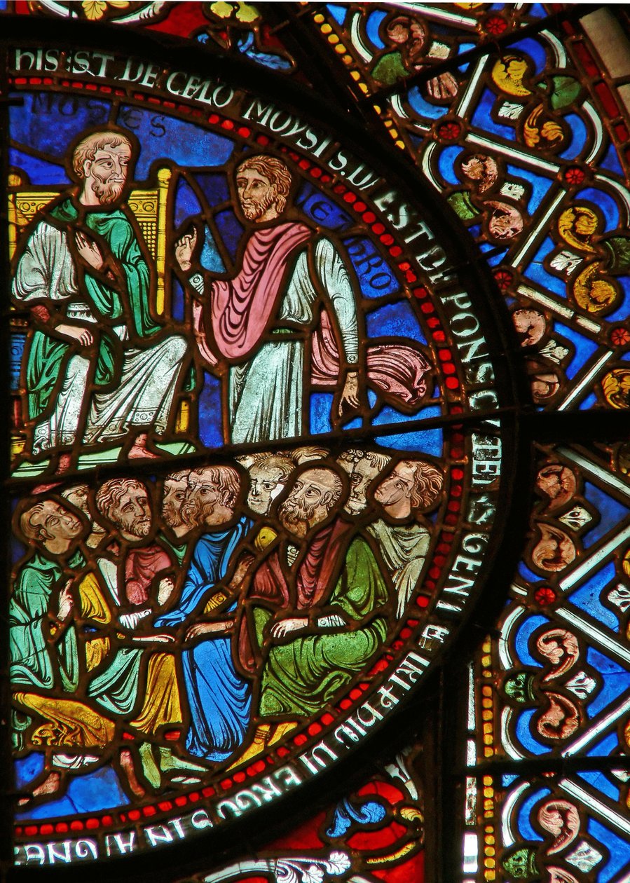 East window of the Trinity Chapel depicting Moses and the Israelites (detail) by English School