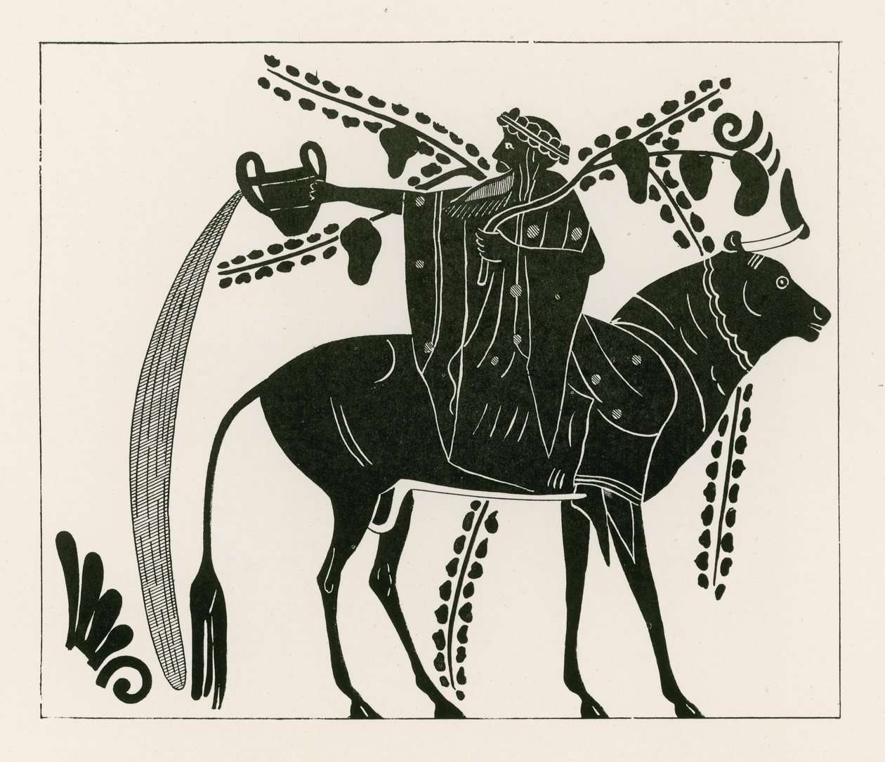 Dionysus Riding a Bull (engraving) by English School
