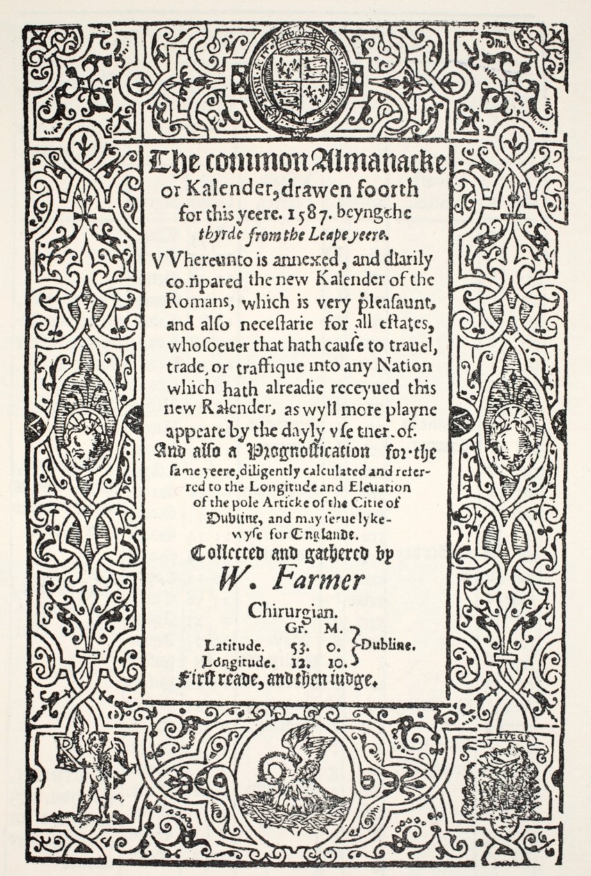 Double Almanack and Prognostication for Dublin for 1587 by English School
