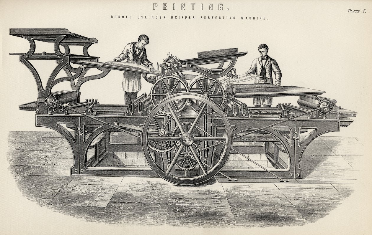 Double cylinder gripper perfecting machine, from The National Encyclopaedia, published by William Mackenzie, London, late 19th century by English School