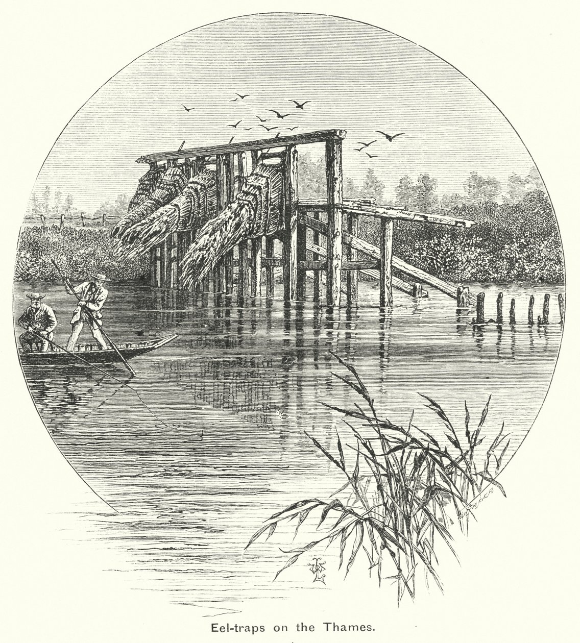 Eel-traps on the Thames by English School