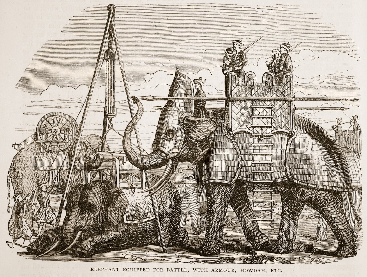 Elephant Equipped for Battle, with Armour, Howdah, etc., Illustration from Cassell