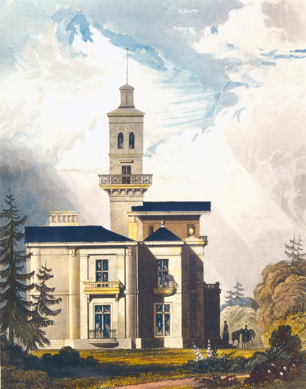 Elevation of an Italian Villa or Hunting Lodge by English School