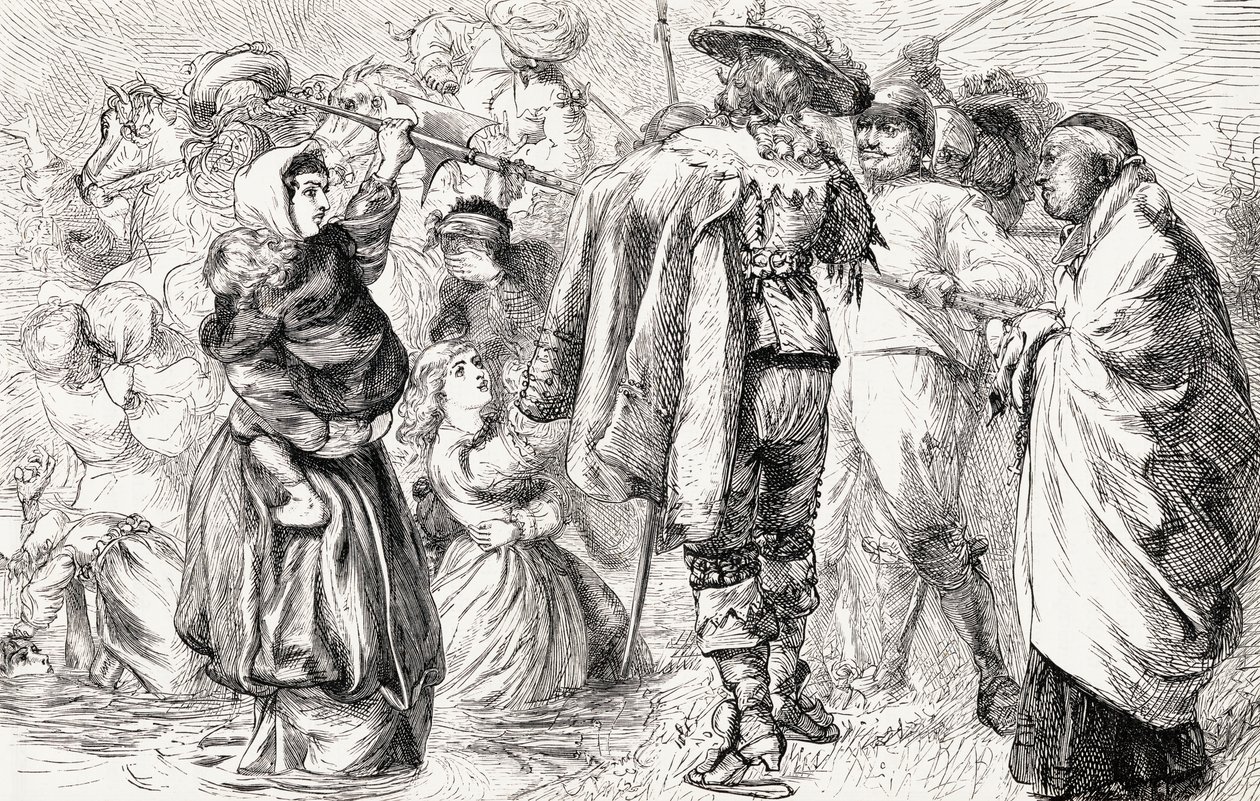 English Protestants being drowned by Irish Catholics during the Irish Rebellion of 1641, c.1865 by English School