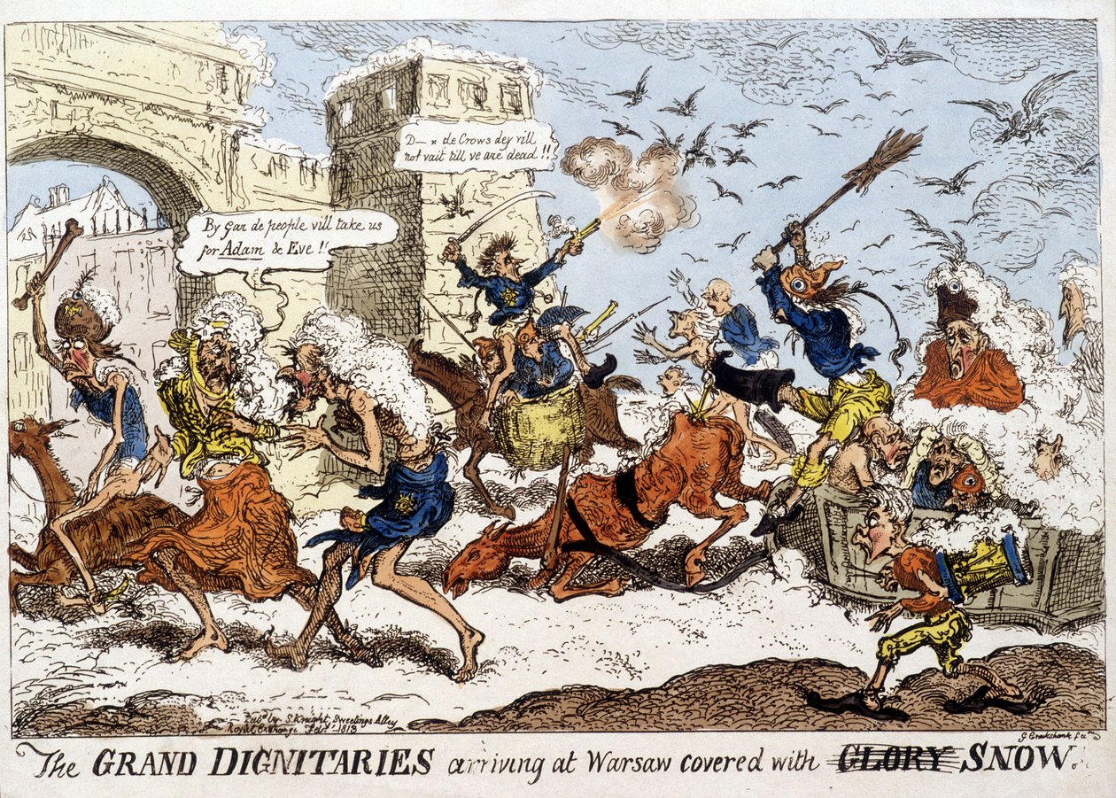 English Cartoon About the Arrival of the Napoleonic Army in Warsaw After the Russian Retreat in December 1812 by English School