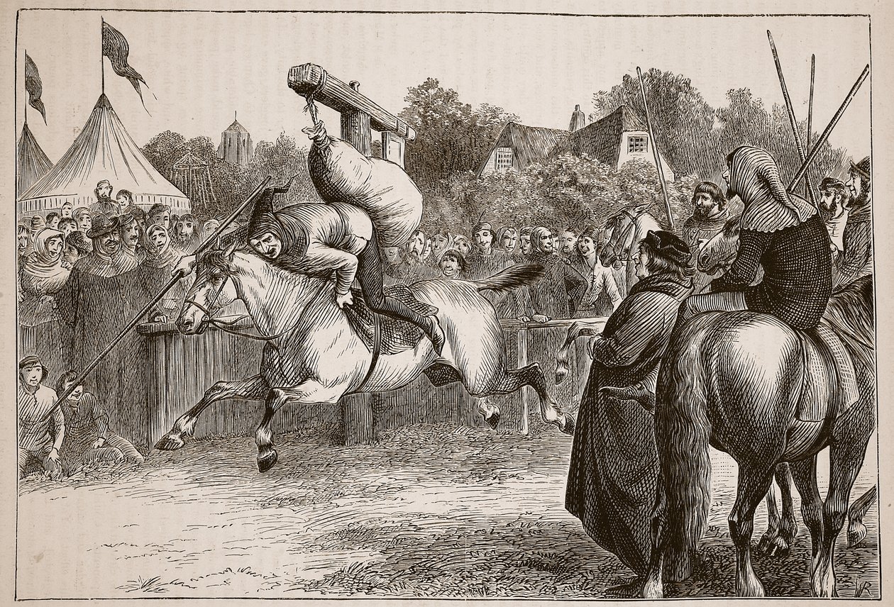 English merry-making in the Fourteenth Century: Tilting at the Quintain (Illustration from Cassell
