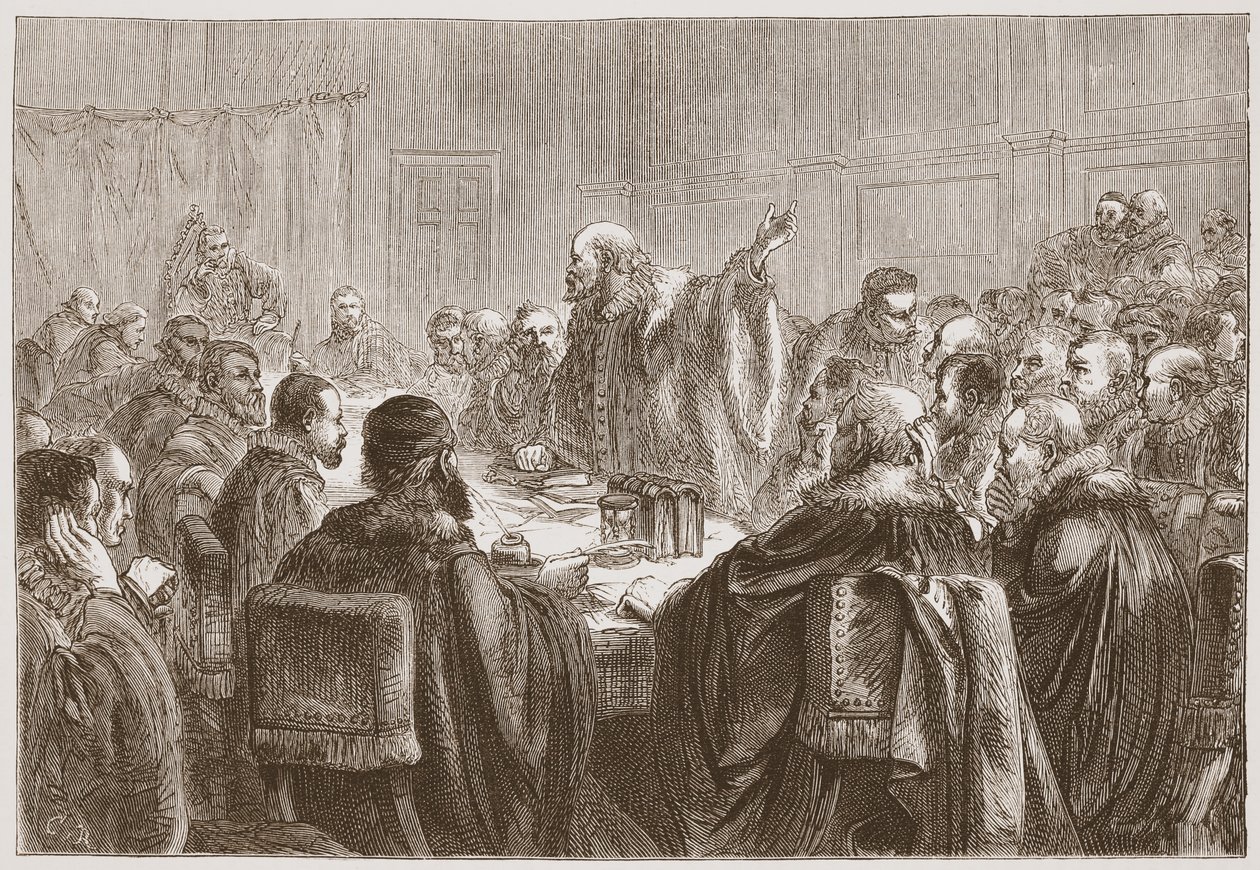 Episcopius Addressing the Members of the Synod of Dort by English School