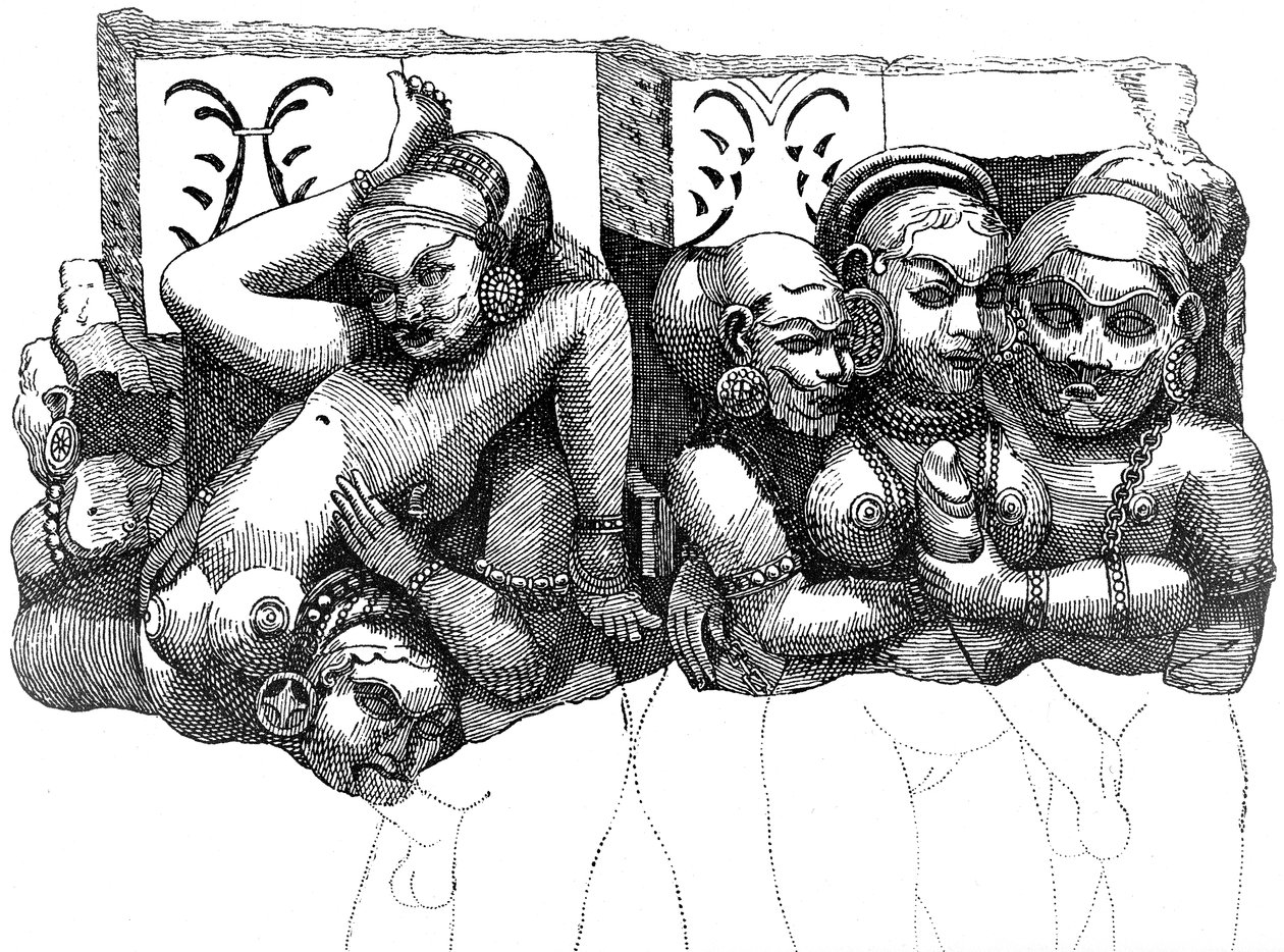 Erotic relief from the Elephanta Caves, India by English School