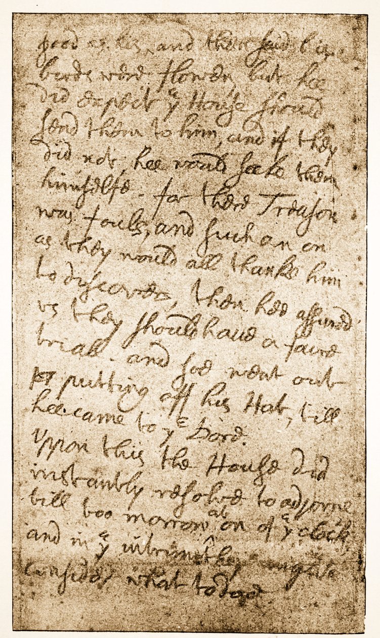 Facsimile of a page of Sir Ralph Verneys notes on the Long Parliament from Memoirs of the Verney Family by English School