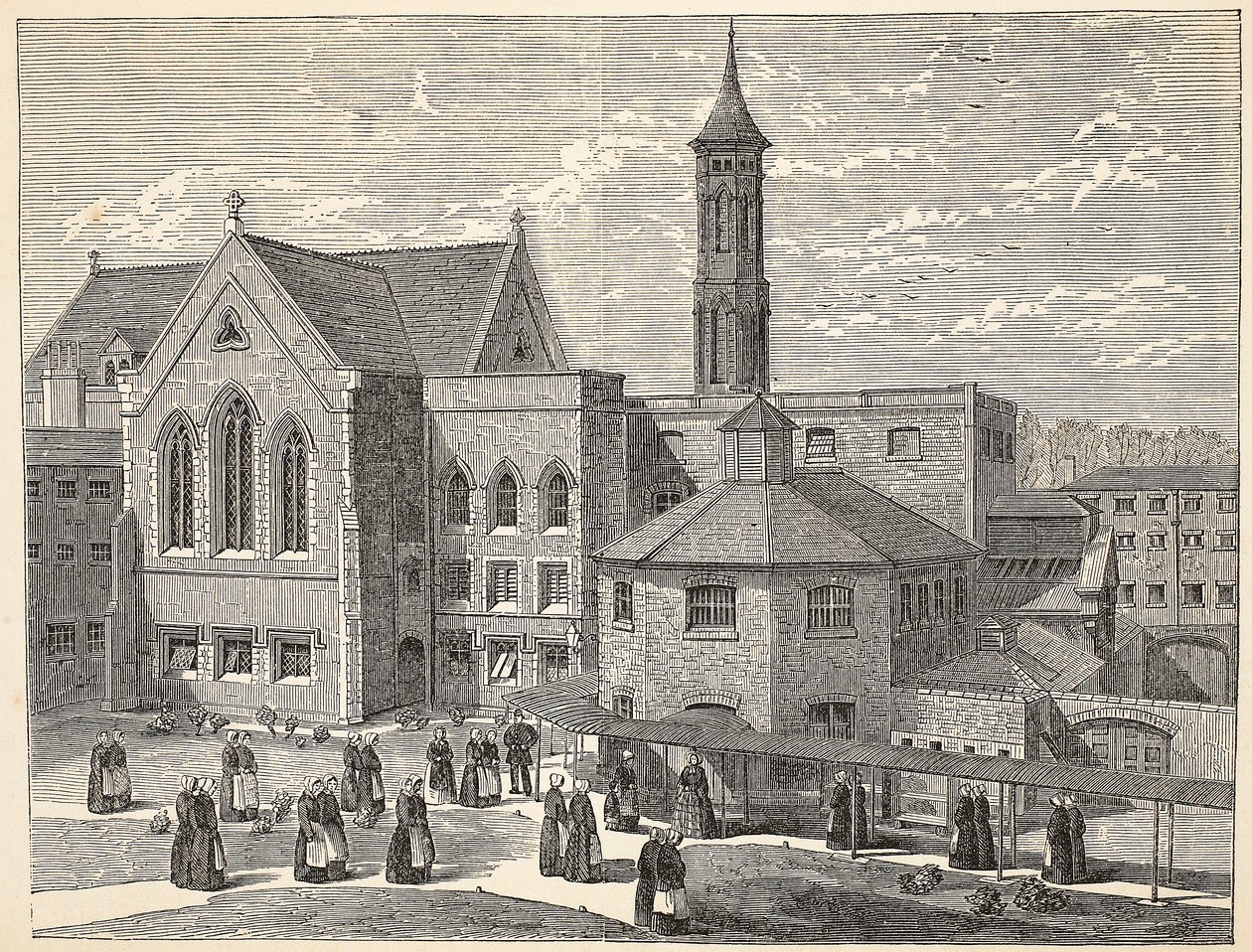 Female convicts exercising in the airing yard at Brixton Prison, illustration from The Criminal Prisons of London and Scenes from Prison Life by Henry Mayhew and John Binny, pub. 1862 by English School