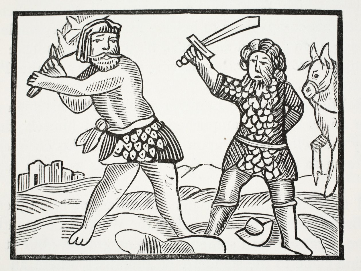 Ferragus raises a mighty army and lays siege to the city of Acquitain, illustration from Chap-books of the Eighteenth Century by John Ashton, pub. 1882 by English School