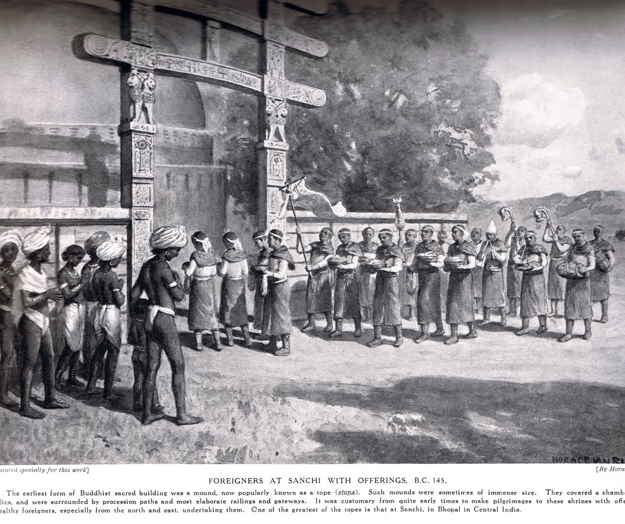 Foreigners at Sanchi with Offerings in 145 BC, illustration from Hutchinsons History of the Nations, c.1910 by English School
