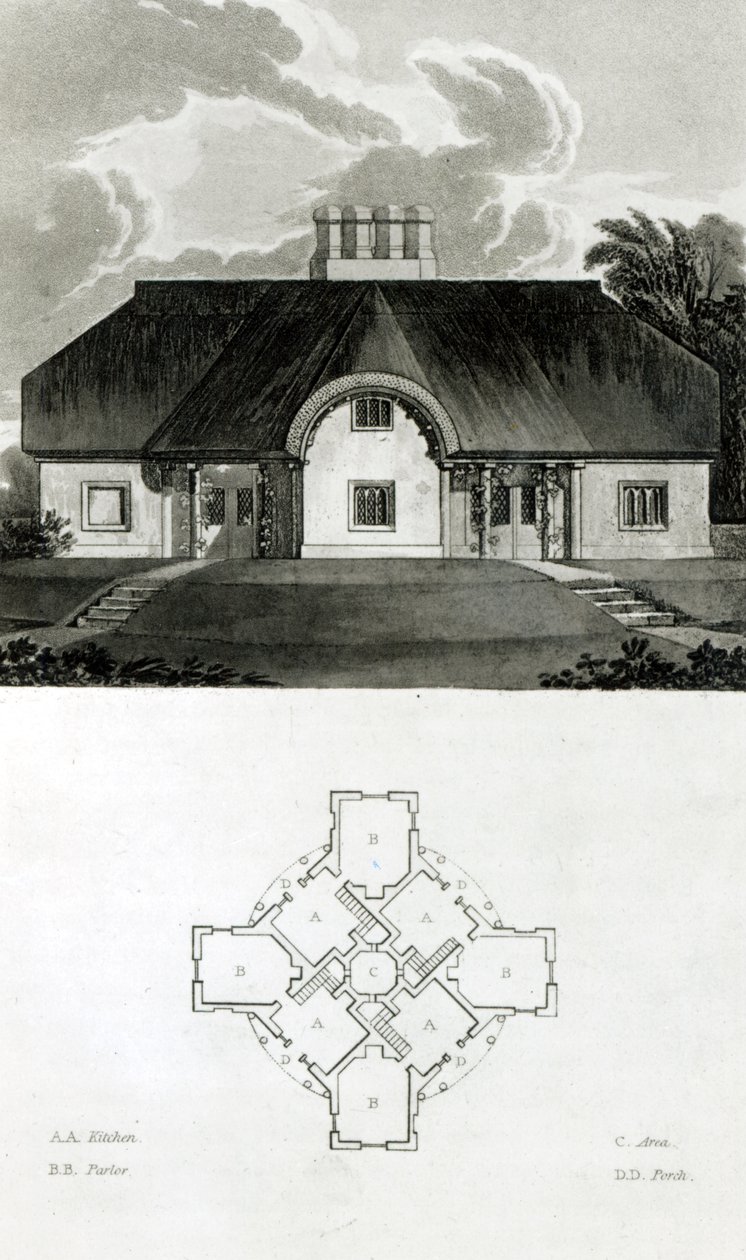 Four Cottages, 1818 by English School