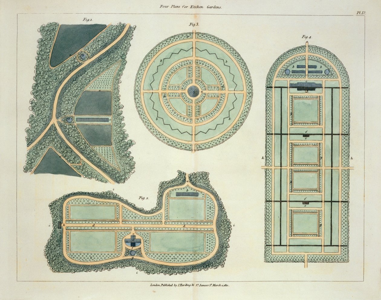 Four Plans for Kitchen Gardens, from Hints on the Formation of Gardens and Pleasure Grounds by John Claudius Loudon by English School