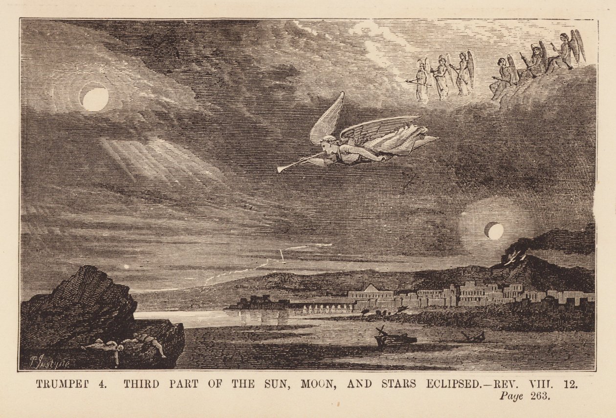 Fourth Angel Sounding His Trumpet and Dimming the Sun, Moon and Stars by English School