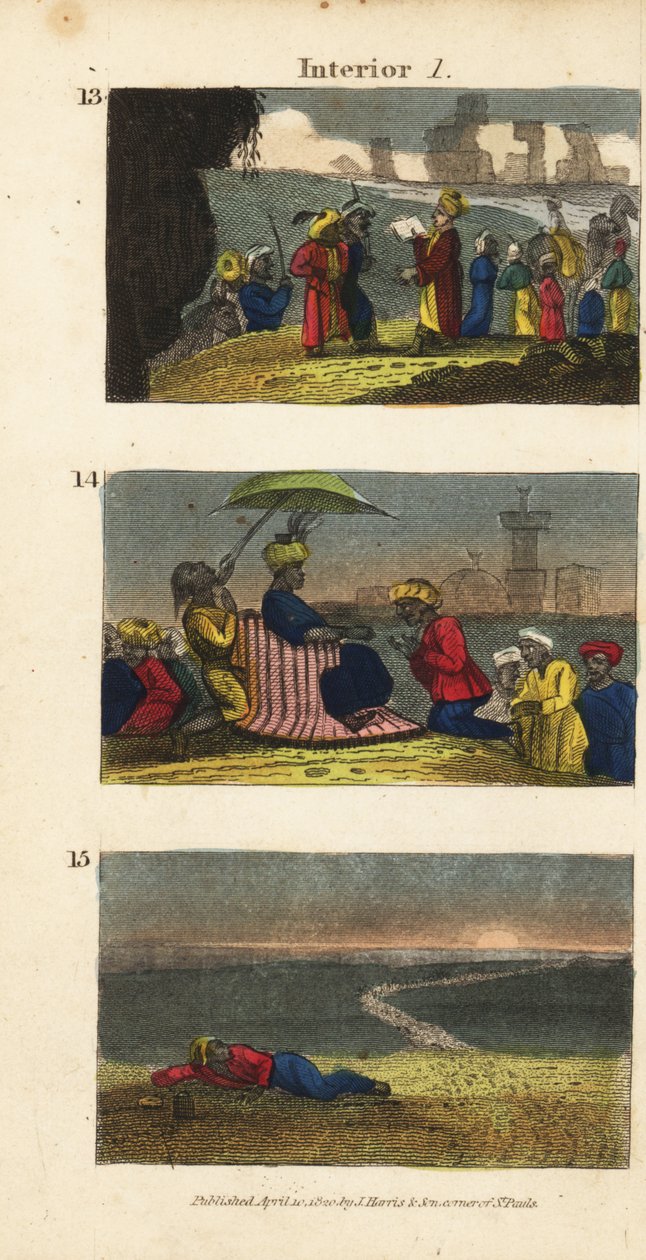 Frederick Horneman Reading the Koran to the Berbers of Siwa Oasis, a Caravan Greeting the Sultan of Fezzan, and a Traveller Left Behind in the Desert by English School