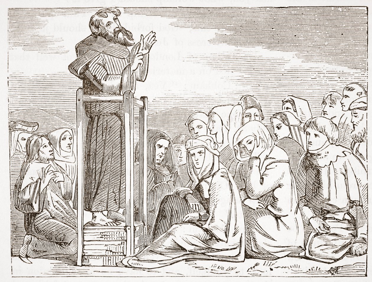 Friar preaching from a movable pulpit by English School