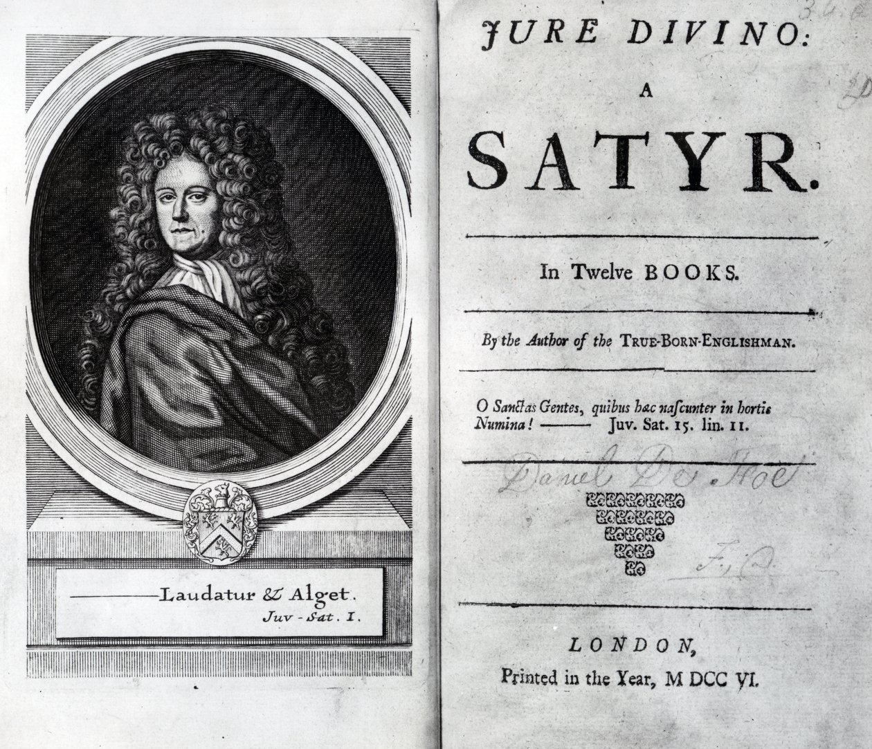 Frontispiece and Title Page for Jure Divino: A Satyr by Daniel Defoe, published 1706 by English School