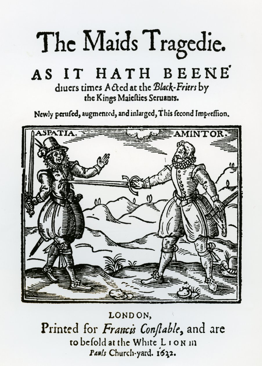 Frontispiece to The Maids Tragedy by Sir Francis Beaumont and John Fletcher, 1622 by English School