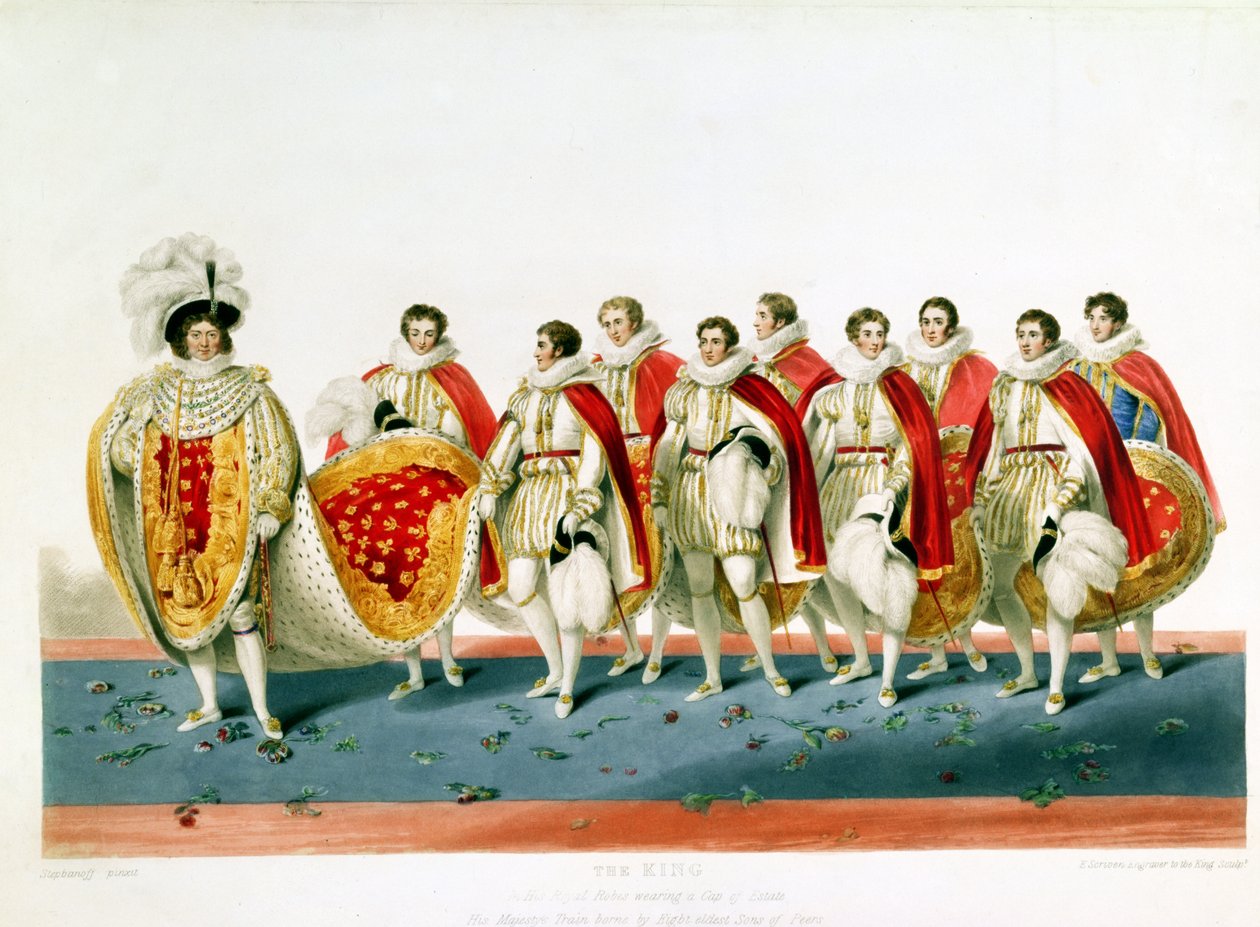 George IV in Coronation Robes Wearing a Cap of Estate, engraved by E. Scrivenor, from a plate by Sir George Naylor by English School