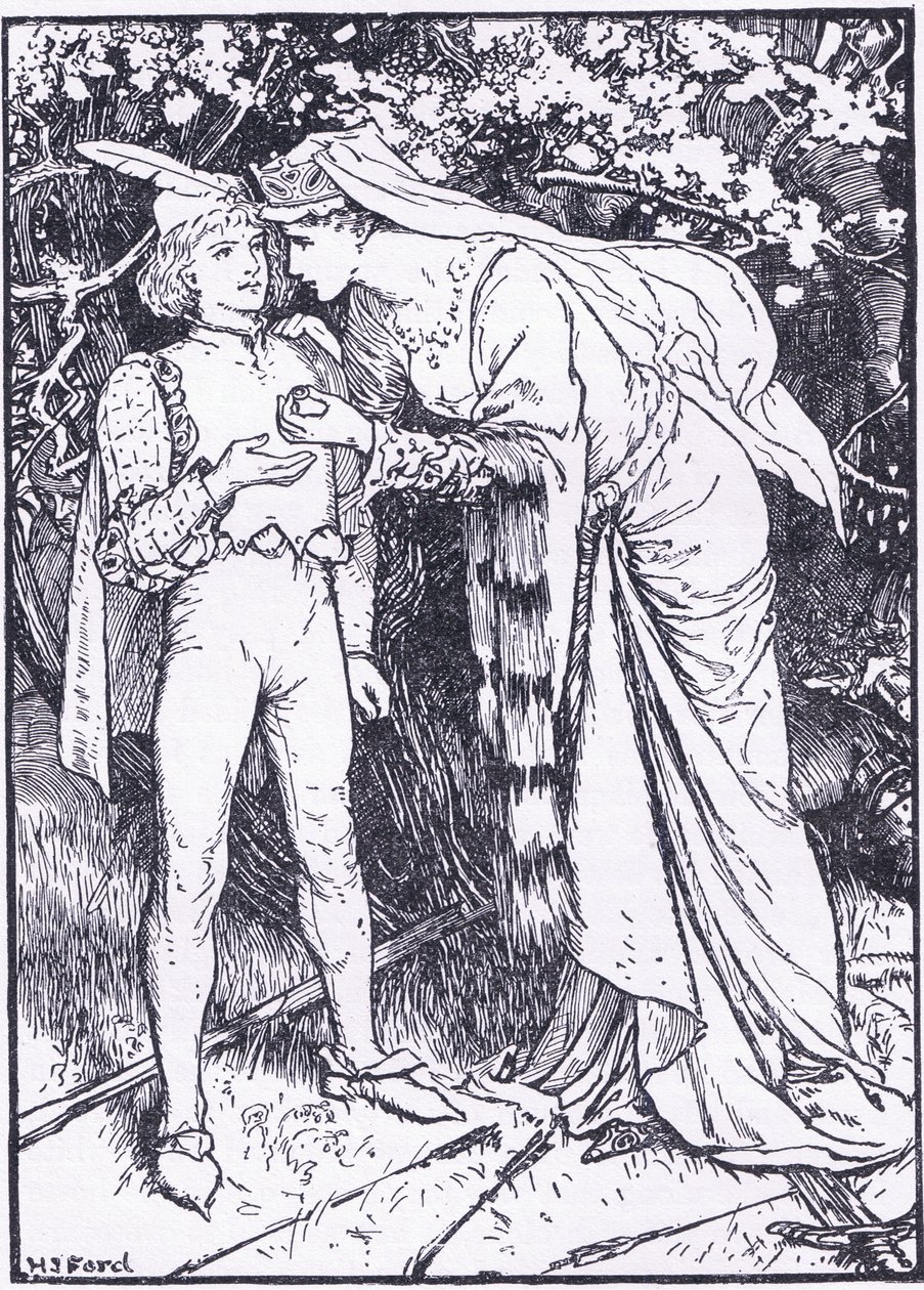 Guenevere sends her page to Lancelot for help, illustration from 