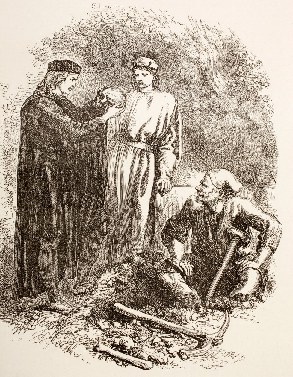 Hamlet Holds the Skull of Yorick, Illustration of Act V, Scene I in Hamlet, from 