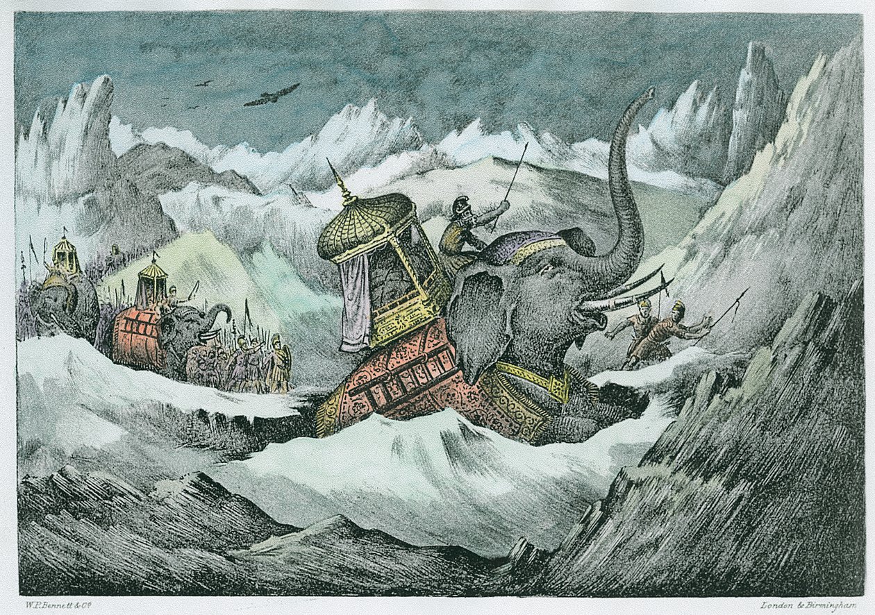Hannibal (247-c.183 BC) and His War Elephants Crossing the Alps (Later Colouration) by English School