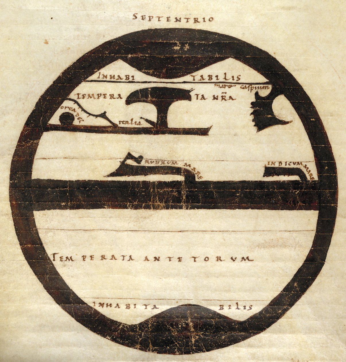 Diagrammatic Zonal World Map, c.1050 (ink & tempera on parchment) by English School