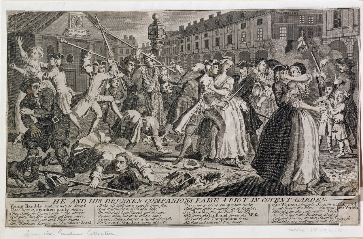 He and His Drunken Companions Raise a Riot in Covent Garden, 1735 by English School