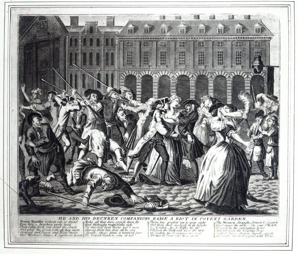 He and His Drunken Companions Raise a Riot in Covent Garden, from a pirated series based on Hogarth